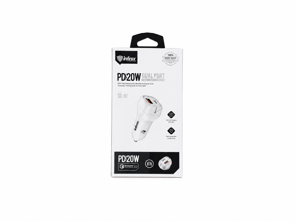 Chargeur de voiture rapide 20W Dual USB + Type-C