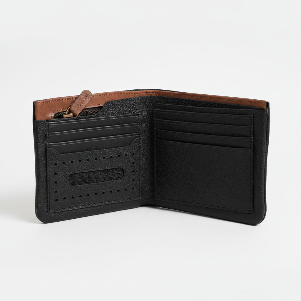 Portefeuille Homme en Cuir Véritable Noir