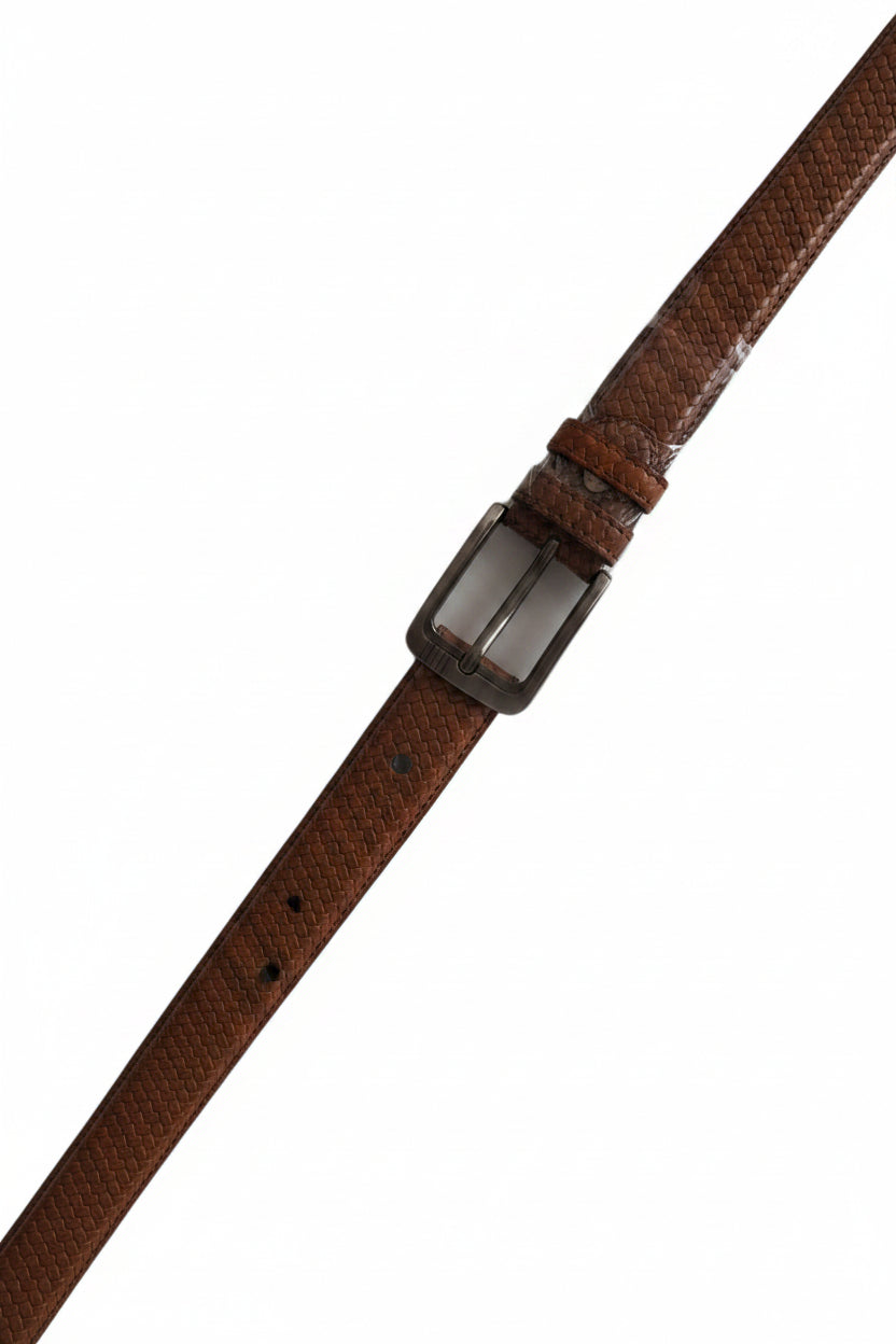 Ceinture en Cuir Véritable Marron Tressé