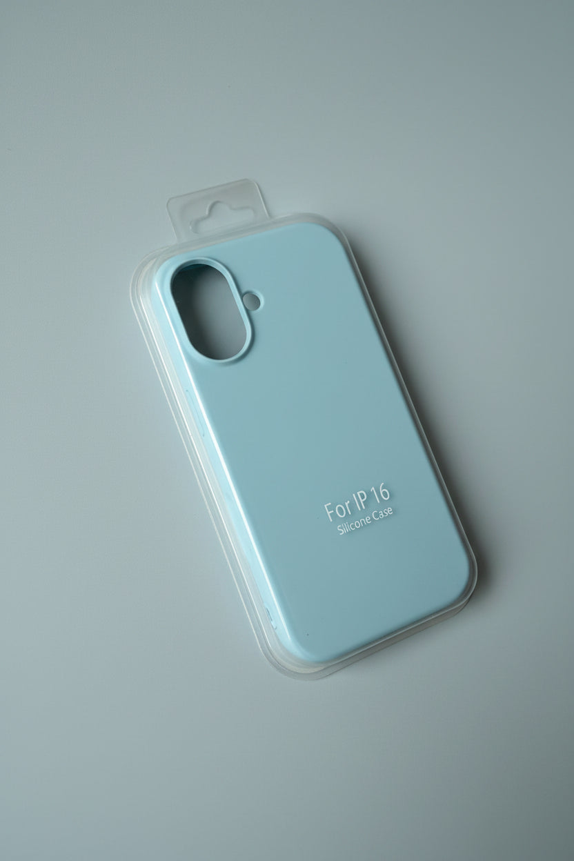 Coque Silicone pour iPhone 16 – Bleu Clair, Fine et Élégante