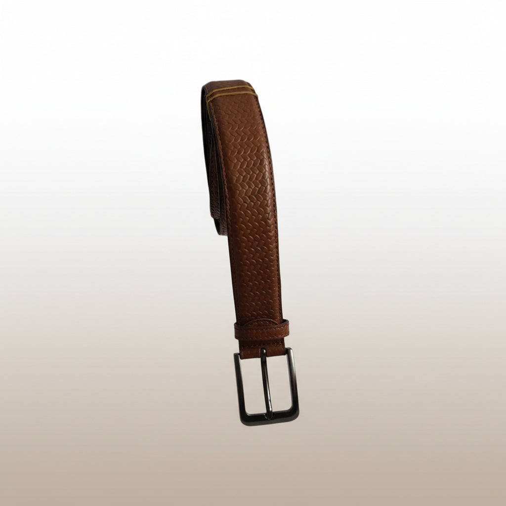 Ceinture en Cuir Véritable Marron Tressé